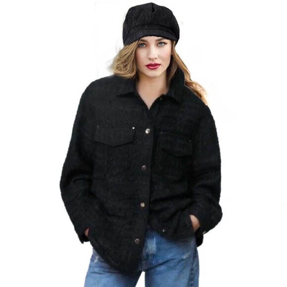 ZARA Black Boucle Tweed Overshirt Shacket Jacket Oversized Sz XS NEW w Tags - Picture 2 of 6